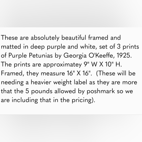 Set of 3 Framed and matted prints of "Purple Petunias" by Georgia O'Keeffe - Picture 2 of 8